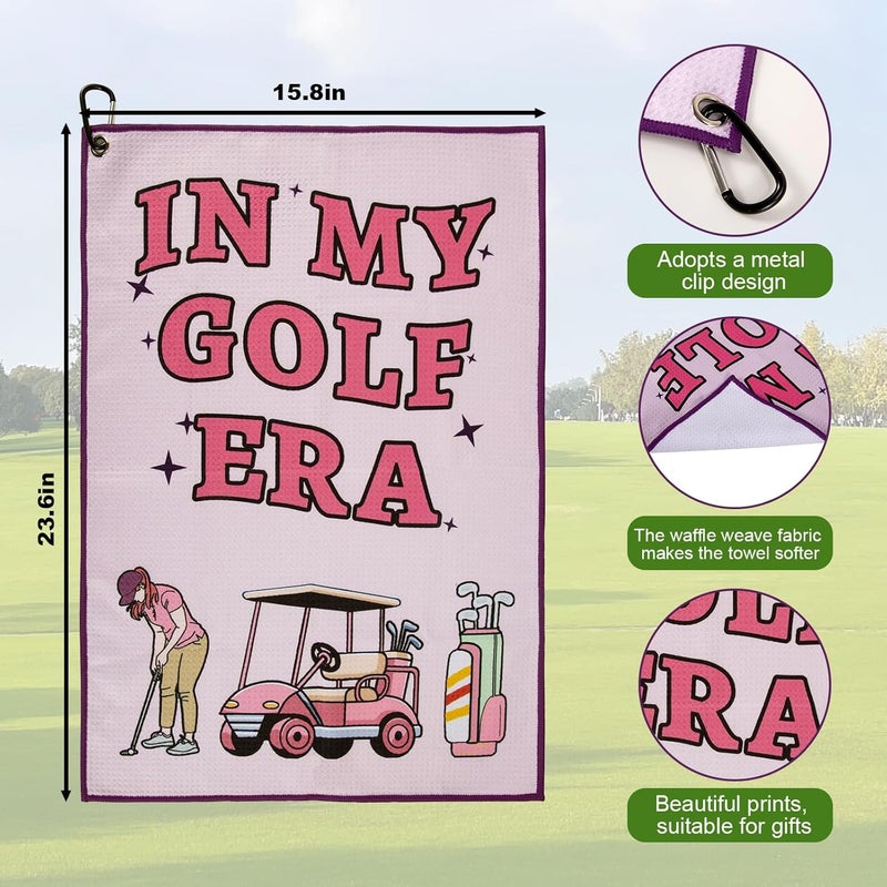 TUYUU Women Pink Golf Towel,Funny Towels for Golfer Bags with Clip,Mother Day Retirement Birthday Gifts for Ladies Grandma Mom Sister Aunt Golfer Sport Lover,Printed in My Golf Era - Image 3